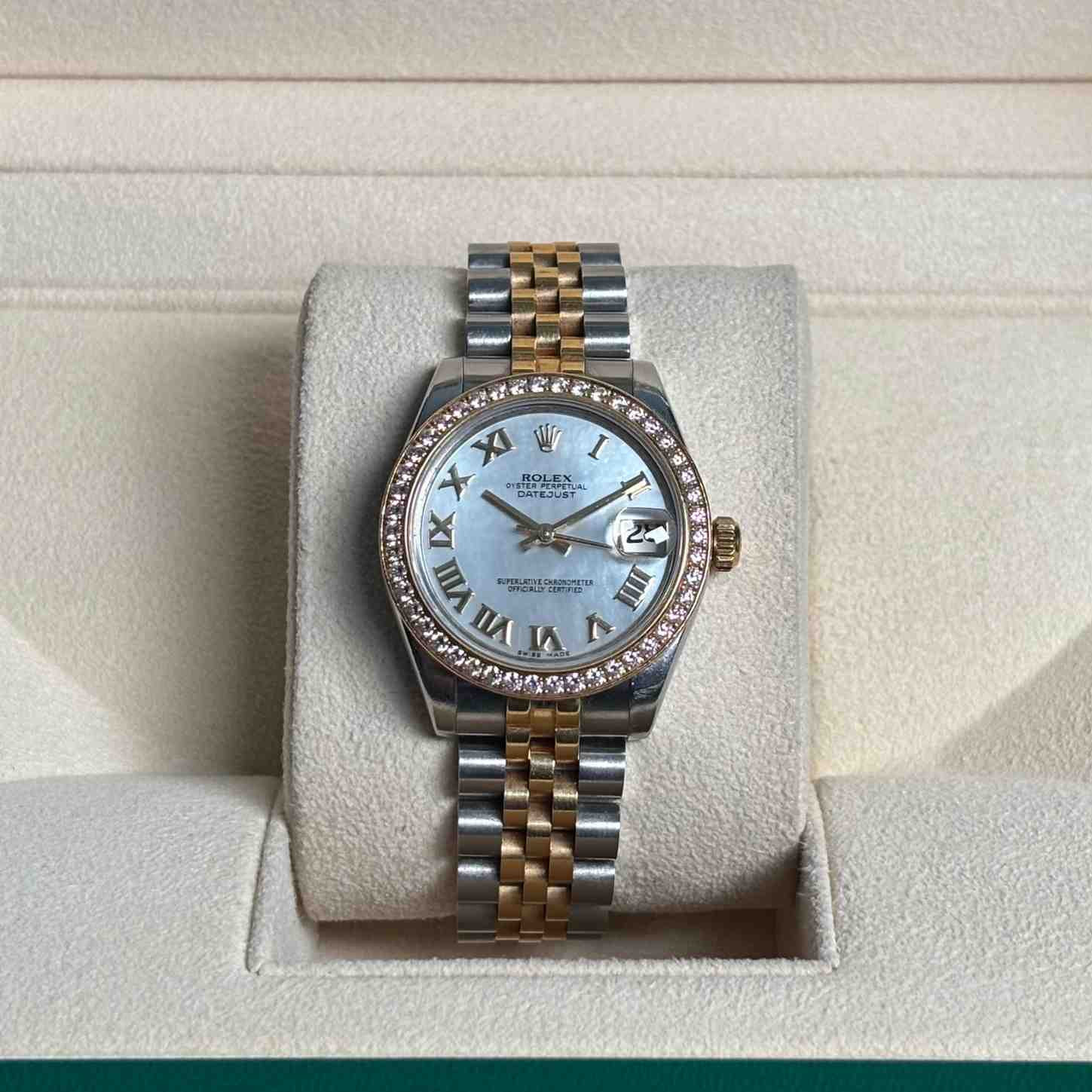ساعت مچی زنانه رولکس 31 میلیمتری صفحه صدف زه برلیان ROLEX DATEJUST مدل K-G170654