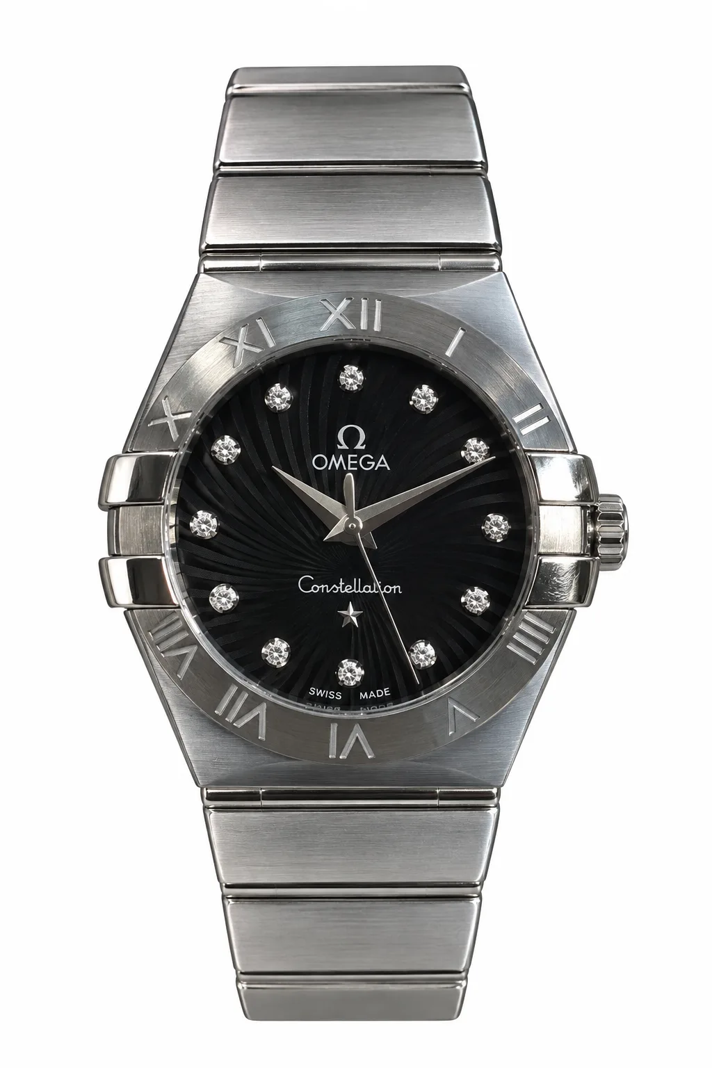ساعت مچی زنانه امگا 27 میلیمتری تمام استیل صفحه برلیان Omega Constellation New Face مدل k-123.10.27.60.51.001-91744148