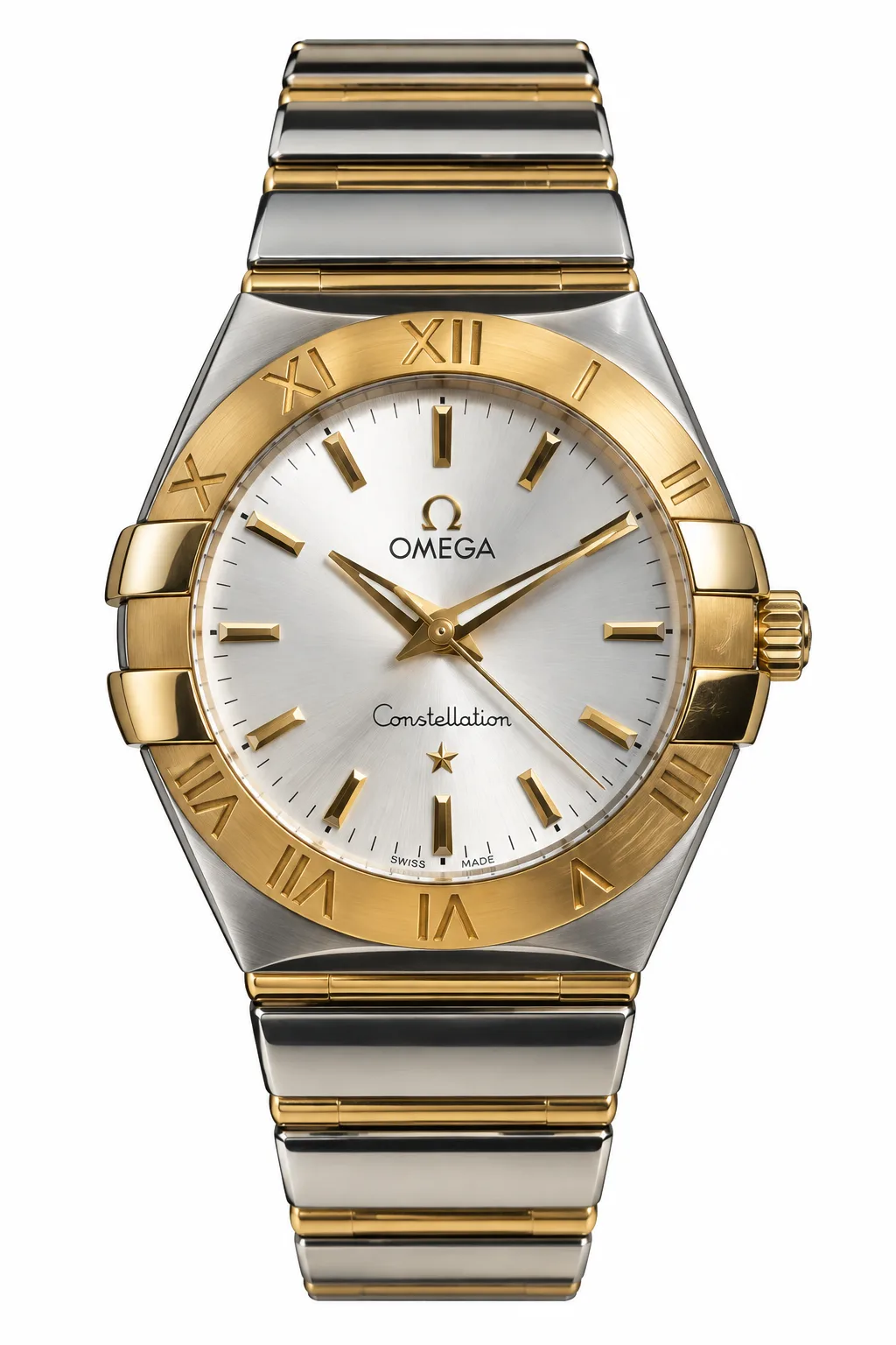 ساعت مچی زنانه امگا 27 میلیمتری صفحه صدف برلیان Omega Constellation New Face مدل k-123.20.27.60.55.003-92439923